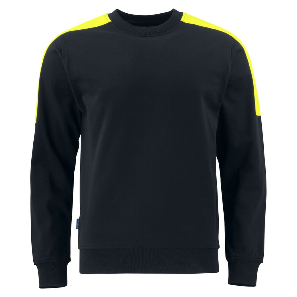 [642125-9910-3] Projob - 2125 Sweater Ronde Hals Met Fluo Inzetstukken (XS, Zwart/Geel)