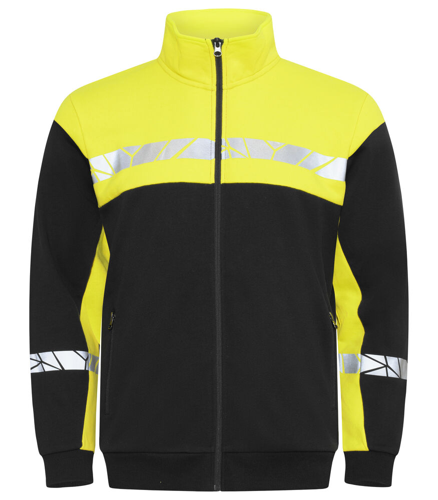 [647103-9910-3] Projob - 7103 Sweater Met Volledige Ritssluiting (XS, Zwart/geel)