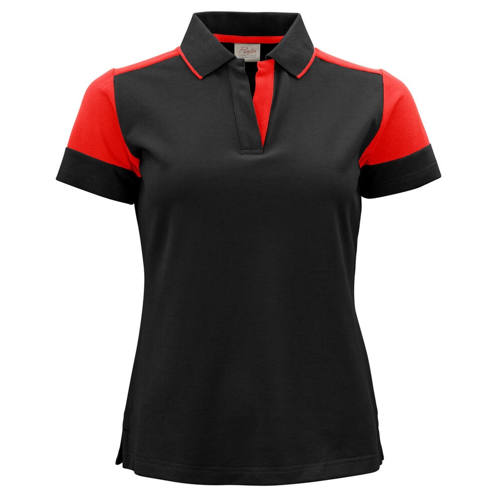 [2265025-9040-3] Printer - Prime Polo Dames (XS, Zwart/Rood)