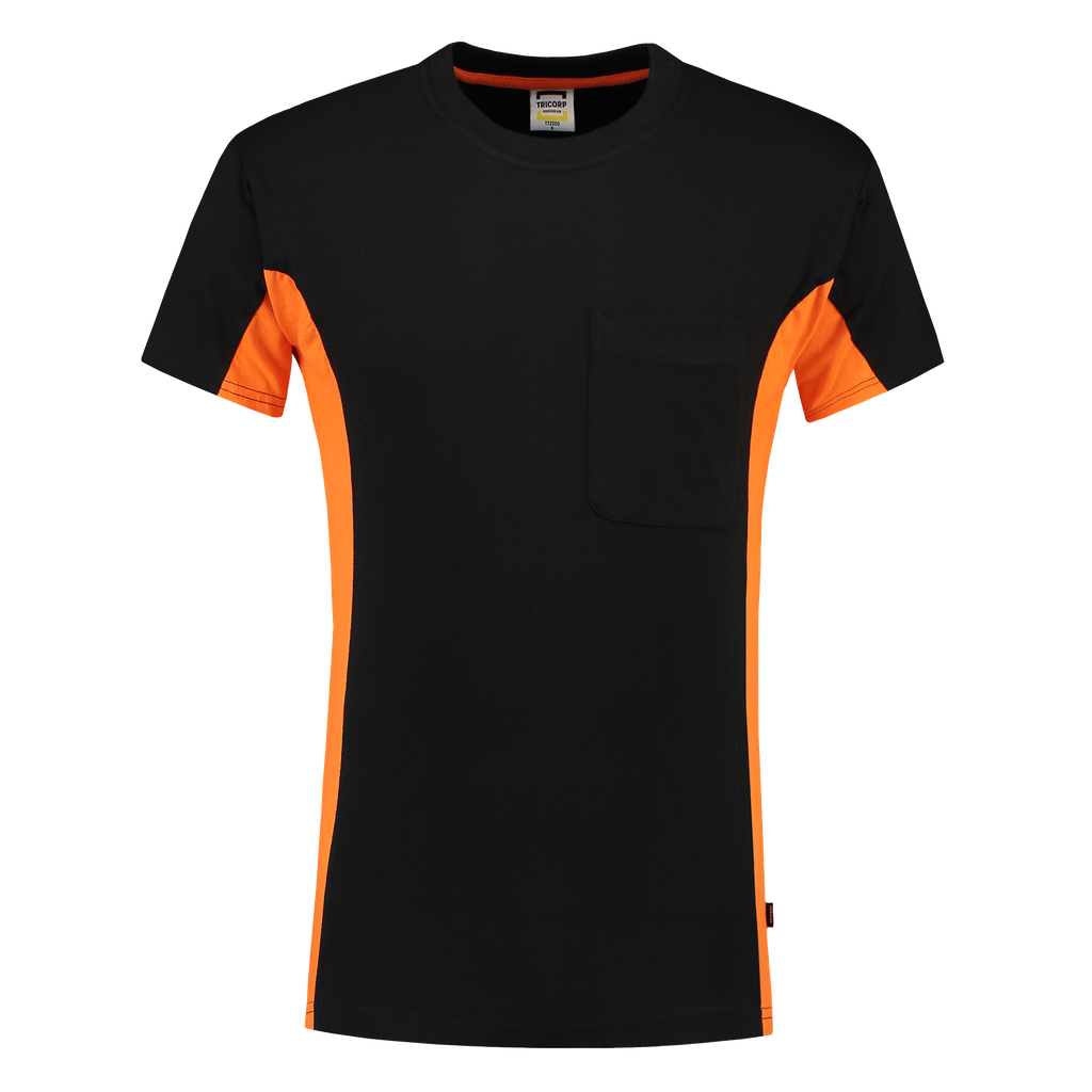 [102002BlackOrangeXS] Tricorp - T-shirt Bicolor Borstzak (XS, BlackOrange)