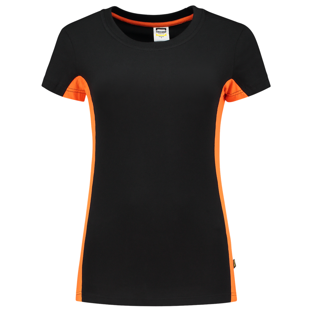 [102003BlackOrangeXS] Tricorp - T-shirt Bicolor Dames (XS, BlackOrange)