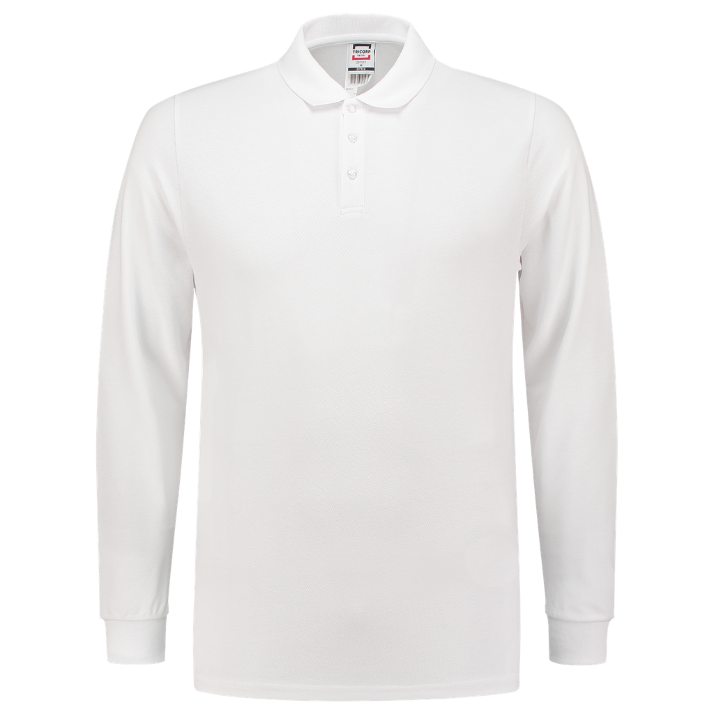 [201017WhiteXXS] Tricorp - Poloshirt Fitted 210 Gram Lange Mouw (XXS, Wit)